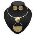 High Quality New Trendy Geometric Alloy Choker Necklaces Statement Indian Jewelry Sets Big Fan Pendants Necklace Stud Earrings