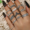12pcs/set Boho Vintage Midi Rings Set for Women Letters Sunflower Leaves Elephant Knotted Ring Star Moon Knuckle Rings