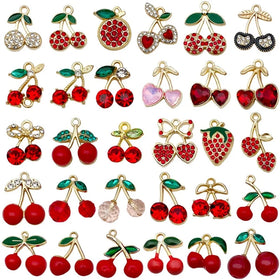 Sweet Cherry Shaped Crystal Charm Fruit Cherry Rhinestone Pendants Craft Supplies for DIY Necklace Bracelet Earring