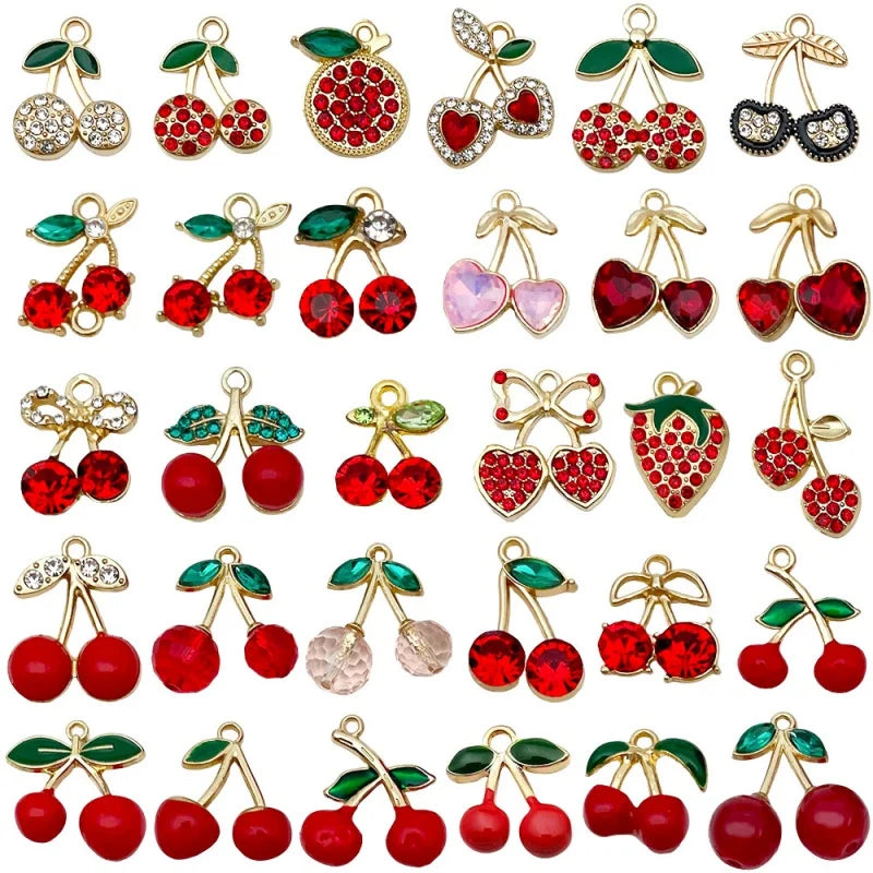 Sweet Cherry Shaped Crystal Charm Fruit Cherry Rhinestone Pendants Craft Supplies for DIY Necklace Bracelet Earring