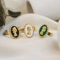 Nabest Waterproof Stainless Steel Vintage Enamel Portrait Ring Jewelry Women 18K Gold Plated Drop Oil Open Rings
