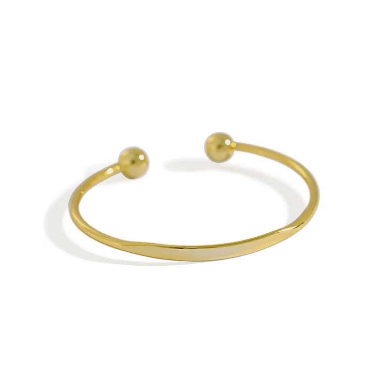 WMST163 925 Sterling Silver Adjustable Bangle Bracelet Fashion Simple Open Bangles Two Bead Cuff Jewelry Women