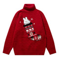 High Neck Unisex Cartoon Chenille Patch Embroidery Turtleneck Knitwear Men Winter Pullover Ugly Christmas Knit Roll Neck Sweater