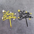 Wholesale Gold and Black Acrylic Happy Birthday Cake Topper with Stars