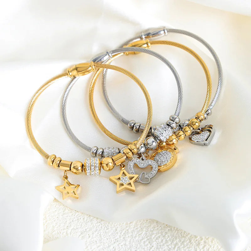 Bohemia Luxury Jewelry Crystal Butterfly Heart Bracelet Fashion Boho Bead Zircon Stainless Steel Bracelet Pulseras De Mujer