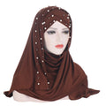New Fashion Muslim Milk Silk Monochrome Scarf Hat Pin Size Beads Two Piece Set for Women Inner Turban