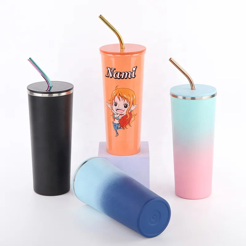 BPA Free Stainless Steel Sport Thermos Cup Travel Coffee Mugs Car Tumbler With Lid and Straw
