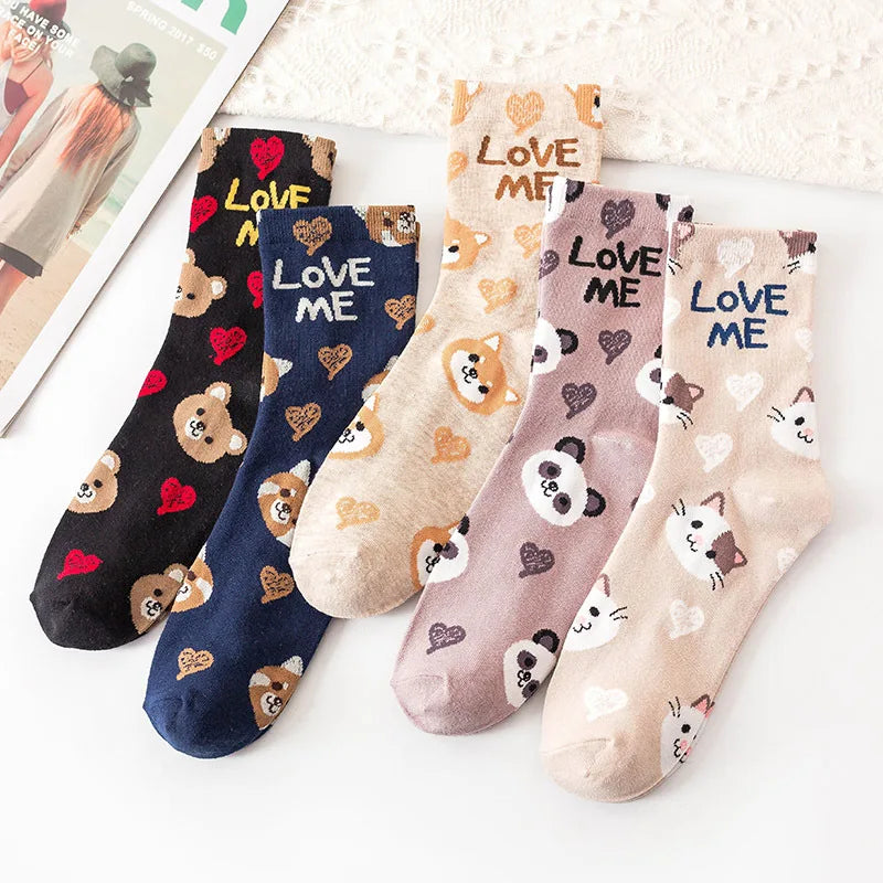 Cartoon Socks Harajuku Panda Animal Print Kawaii Cute Korean Style  Women Cotton Woman Calcetines Damskie Sock