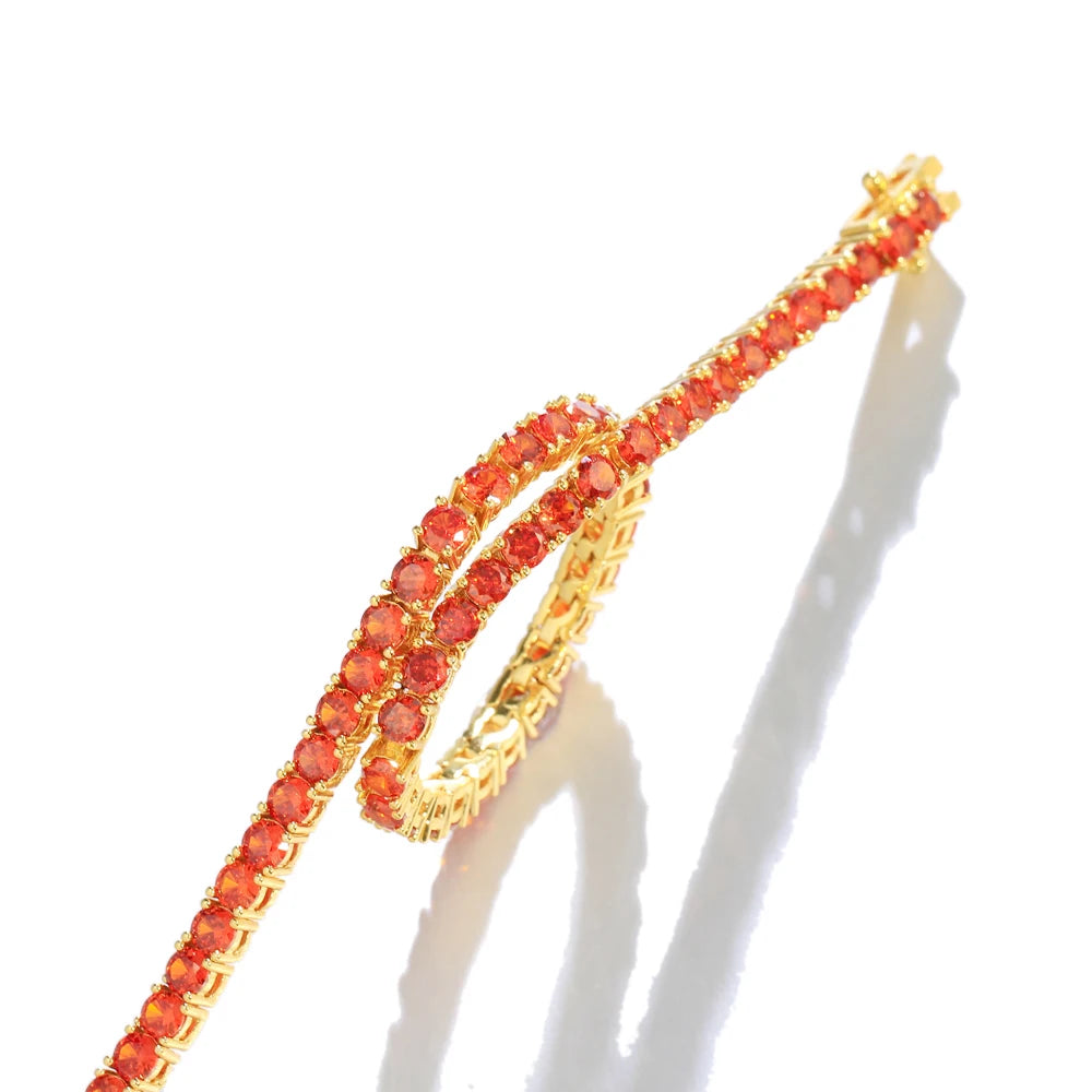 18k Gold Plated 3mm Red Round Cubic Zircon CZ Tennis Bracelets for Women Wedding Engagement Party Wrist Jewelry