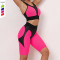 Wholesale Elastic Quick Drying Yoga Set Round Neck Racer Back Vest Mesh Design Shorts Sports Set