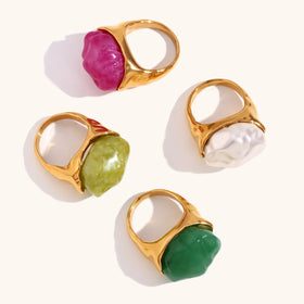 Colorful Acrylic Stone Stainless Steel 18k Gold Plating Finger Rings for Ladies