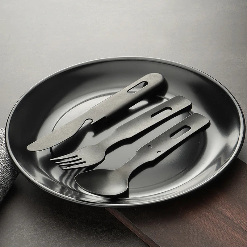 3-in-1 Outdoor Camping Tableware Modern Stainless Steel Portable Picnic Set Vintage Paring Knife Fork Meal Spoon-for Home Hotels