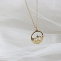 Wholesale Customized Logo Hollow Out 18K Gold Plated Stainless Steel Range Bezel Forest Snow Mountain Pendant Necklace