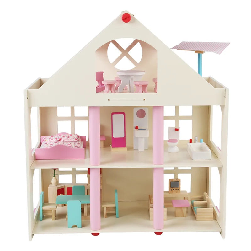 COMMIKI DIY Kit Doll House Bigger for Girl OMG Miniature Furniture Toddler Doll House Real Doll House