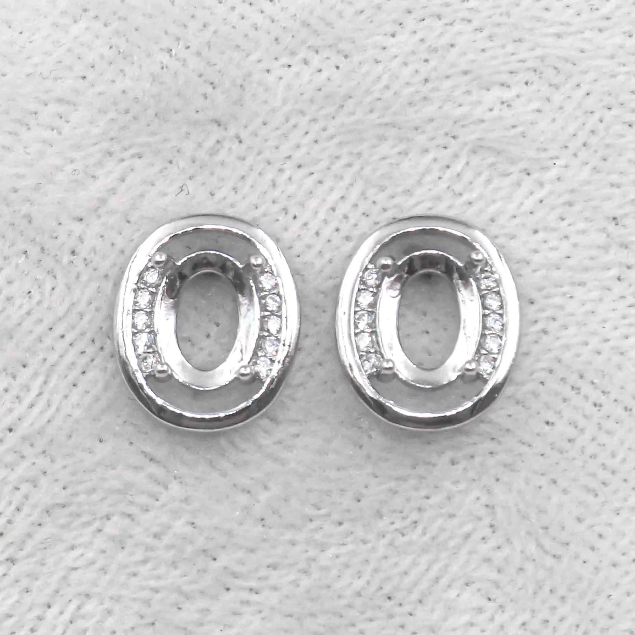 Sterling Silver 6*8/7*9mm Semi Mount Stud Earrings Empty Support Blank Claw Setting S925 Base Holder Without Stone for DIY Inlay