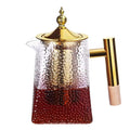 Middle East Hot Selling Style Hammer Pattern Heat Resistant Glass Gold Wood Handle Stainless Steel Tank With Lid
