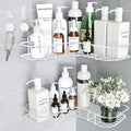 Matte White Bathroom Corner Shower Rack Caddy Rust Proof Kitchen Storage Shelf With Hooks