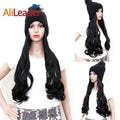 Cheap Long Curly Natural Body Wave Wig Knit Hats with Pom Pom Synthetic Hair Cap Wigs Detachable Heat Resistant Hair Extensions