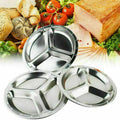 Stainless Steel 3-Section Round Divided Dish Snack/Dinner Plate 22/24/26cm Diameter