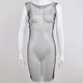 Hot-selling Women's New Mesh Flash Diamond Round Neck Dress