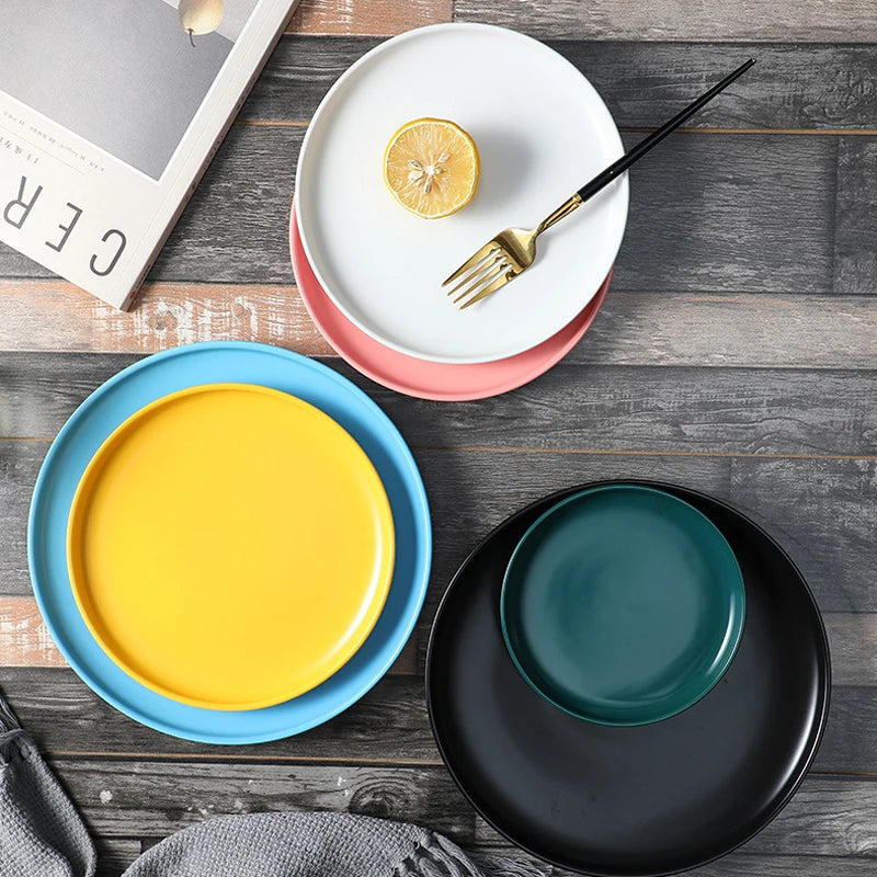Nordic Style Macaron Ceramic Charger Dish Plate Shallow Round Morandi Home Restaurant Dinner Plate Colorful Ceramic Plate