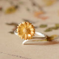 925 Pure Silver Opening Ring Sun Flower Double Color Gold Plated Ring Korea Pure Silver Ornaments Wholesale