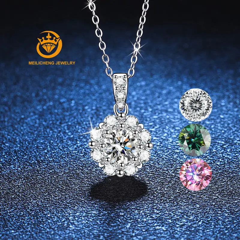 Wholesale 925 Sterling Silver Pass Diamond Tester Excellent Cut 1 Carat D Color Moissanite Wedding Clavicle Necklace for Women