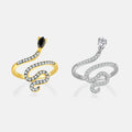 FUAMAY 925 Sterling Silver Black CZ Snake Rings for Woman Anillo Mujer Large Ring Snake Rings Pure Silver Snake Rings