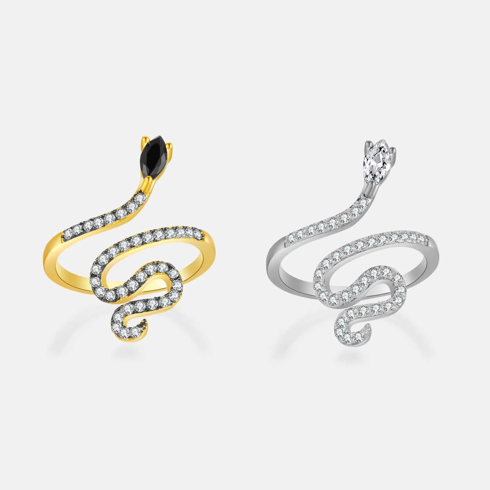 FUAMAY 925 Sterling Silver Black CZ Snake Rings for Woman Anillo Mujer Large Ring Snake Rings Pure Silver Snake Rings