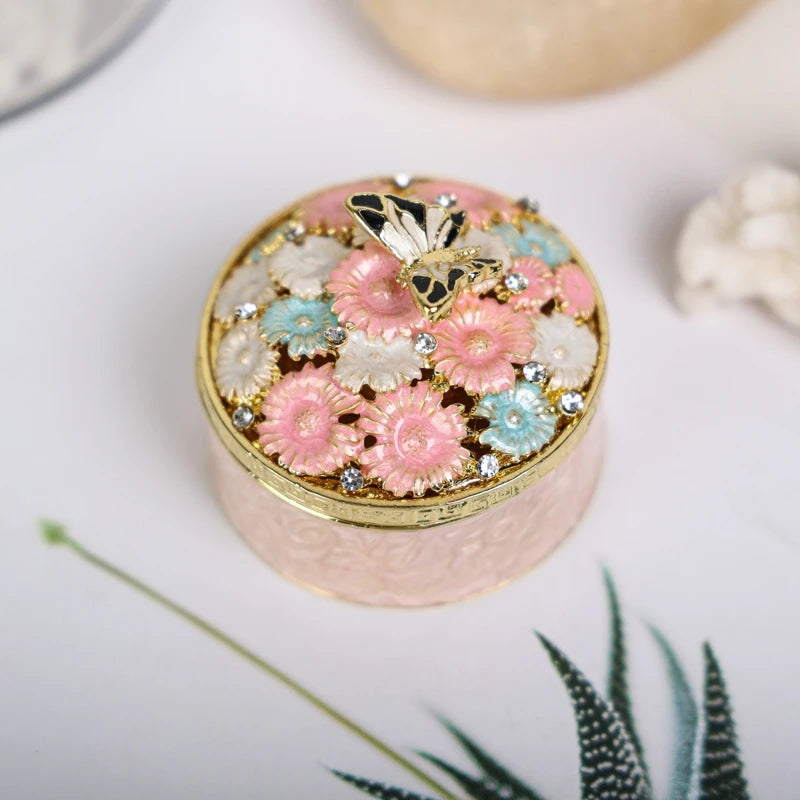 SHINNYGIFTS Enamel Trinket Box Wedding Favor Little Daisy With Butterfly Decorative Box Birthday Gifts