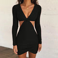 Black Bodycon Dress Long Sleeve Summer Ladies Hollow Out Sexy Tights Women Bodycon Dress 2022