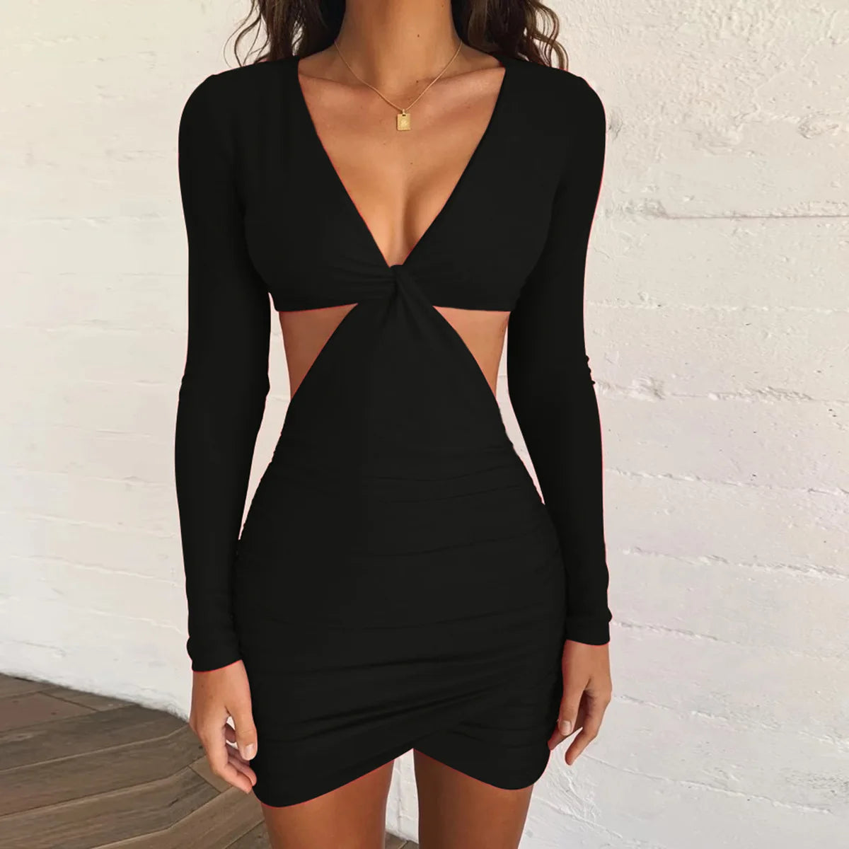 Black Bodycon Dress Long Sleeve Summer Ladies Hollow Out Sexy Tights Women Bodycon Dress 2022