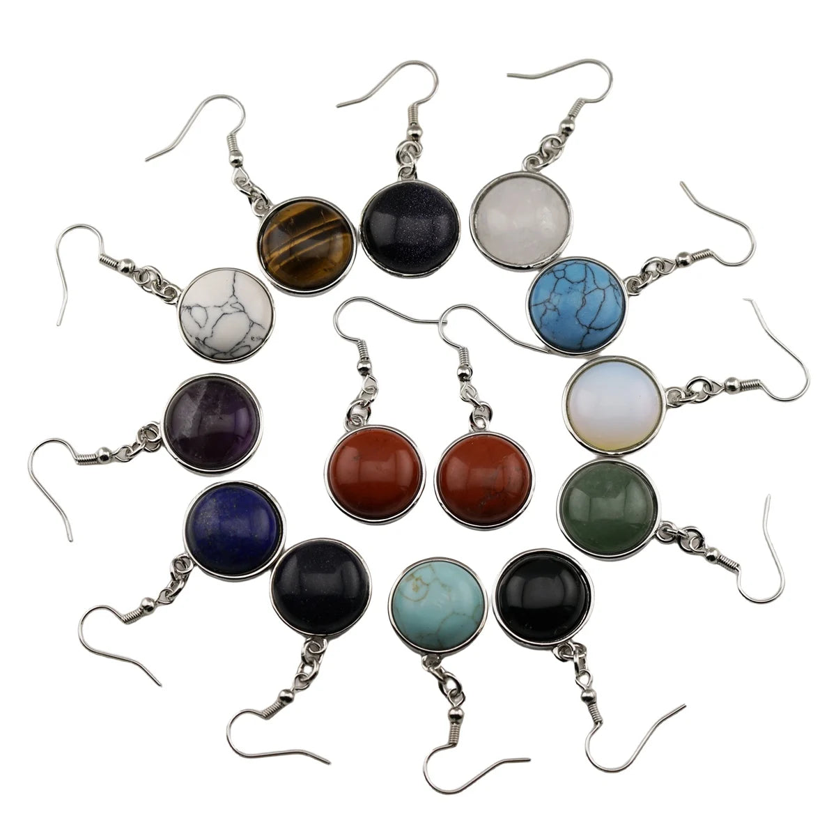 New Design Single Natural High Polished Round Gemstone Pendant Earrings for Girl Women