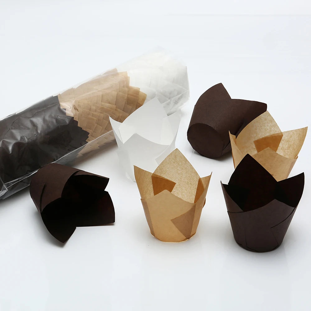 Hot Selling 2023 Good Quality Solid Color Tulip Paper Cup Baking Cupcake Paper Tulip Cupcakes