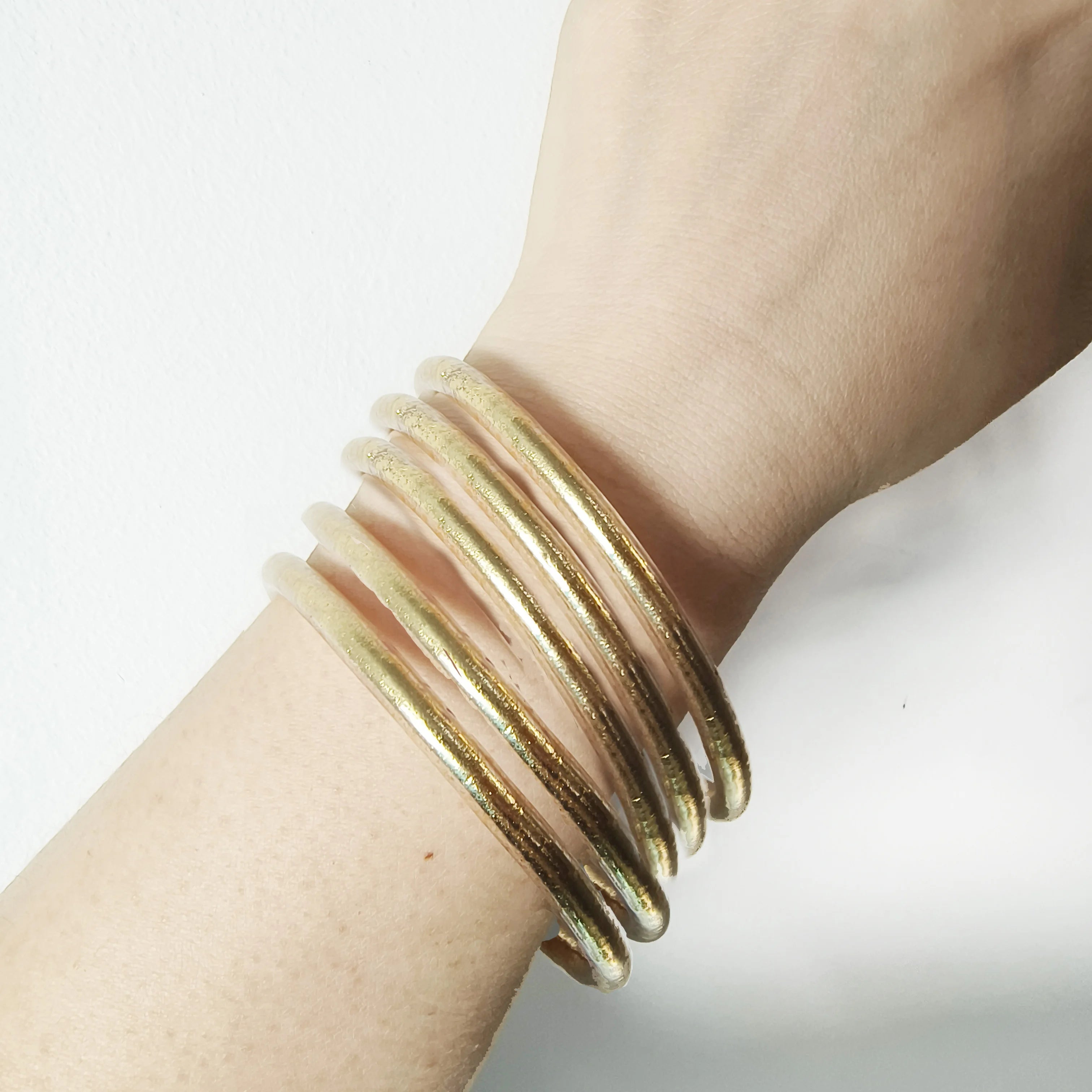 Zooying Silicone Gold-Leaf Bracelet Gold Foil Silver Leaf Temple Prayer Bangle Jelly Silicone Glitter Bracelet