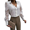 OL Lapel White Shirts Elegant Commuting Tops 2023 Fashion Casual Blouse Women Hollow Out Summer Lace Long Sleeve Blouses
