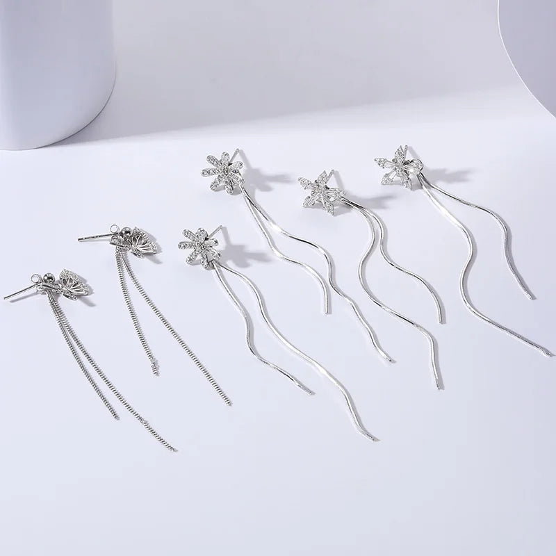 KJ Sterling Silver Zirconium Heart Cut Cute Butterfly Long Tassel Pendant Earrings for Women's Korean Simple Design