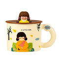Solhui Cartoon Retro Girl Ceramic Coffee Mug with Silicone Lid Creative Office Coffee Mug