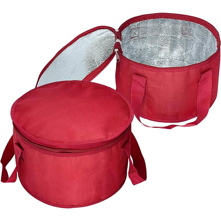 Custom Round Cooler Bag Reusable 600D Polyester Cylinder Insulated Lunch Tote Carry Bag With Food Container