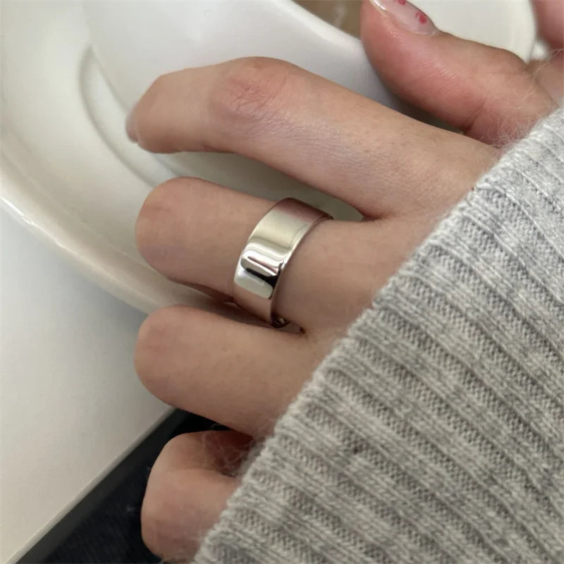 Fine Jewelry 925 Sterling Silver Simple Thick Band Ring Adjustable Ring for Women