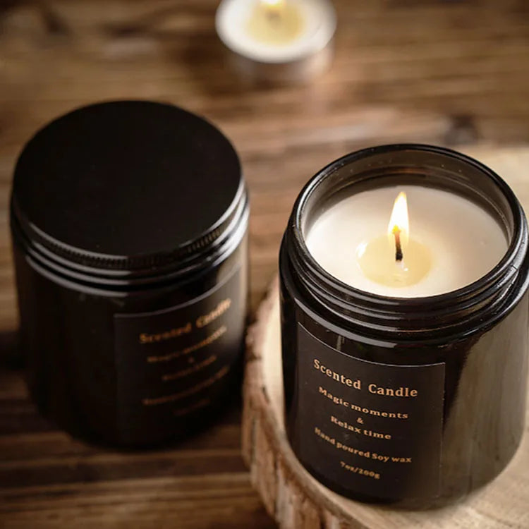 Wholesale 7 oz Sage Home Decor Classical Smokeless Empty Black Candle Cup Bottle with Lid Glass Candle Jar