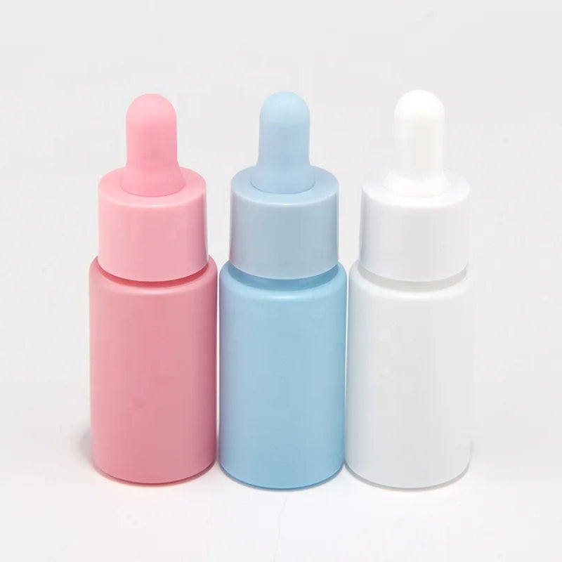 High Quality Small pink White and Blue Glass Dropper Bottle for Essential Oil Skin Care Cosmetic Packaging Size 15ml Bulk Sale