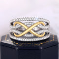 Huitan S925 Silver Rings for Fashion Infinity Pattern Design Two Tone Plated Imitated Moissanite Wedding Rings Sterling Silver