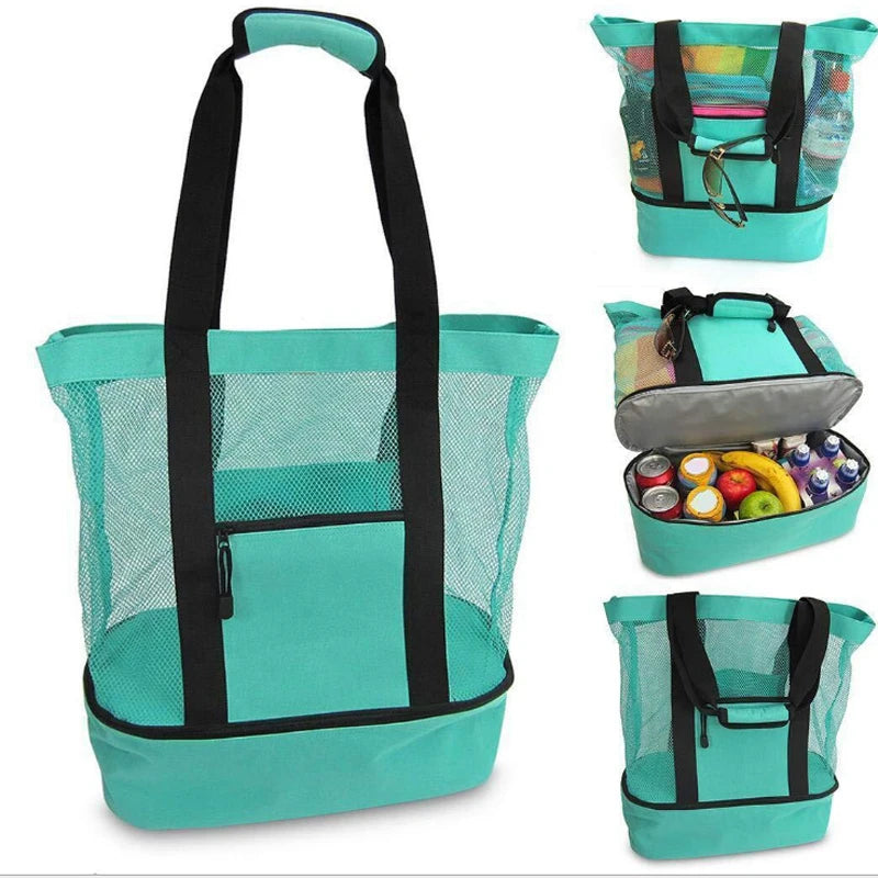 Promotional Christmas Gifts 2 in 1 Mesh Beach Tote Bag with Detachable Beach Cooler