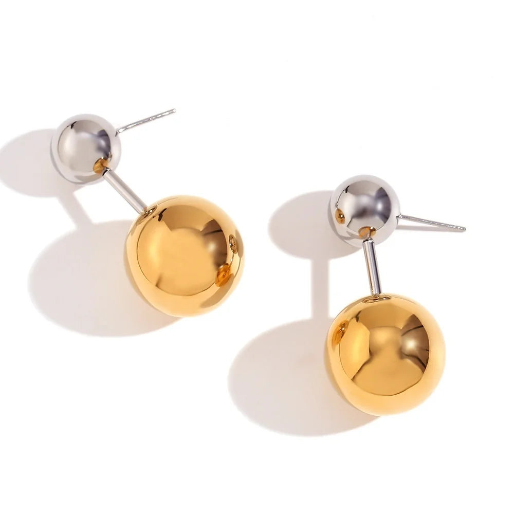 European American Fashion Niche Design Personality Temperament Earrings 18K Gold Double Ball Stainless Steel Stud Earrings MegaBDM