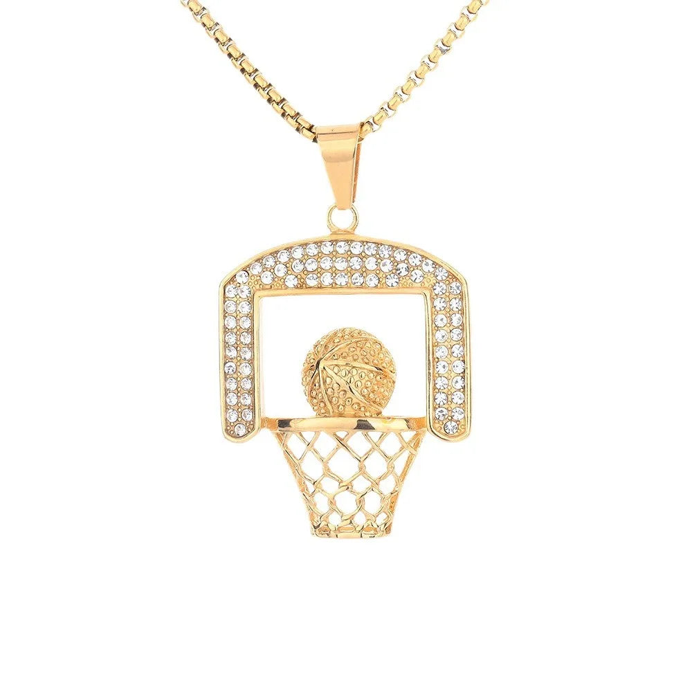 JASEN JEWELRY Custom Gold Basketball Pendant with Zircon Rhodium Plating for Children's Engagement Buddhist Religious Gift