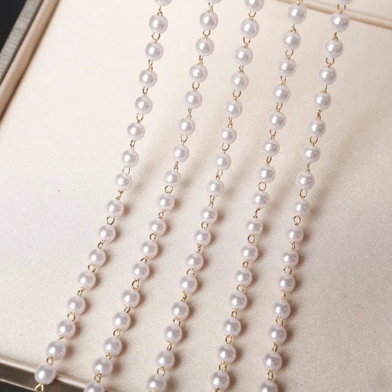 Pearl Chain Jewelry Making Gold Plated Stainless Steel Pearl Bead Chain  Link