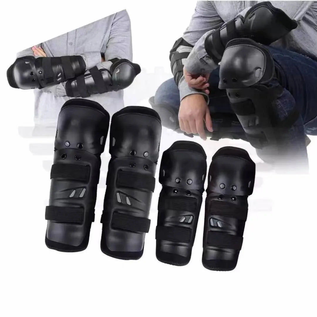 Adult Off-Road Motorcycle Racing Protective Gear 4-Piece Set Flexible EVA Knee & Elbow Pads for Outdoor Sports