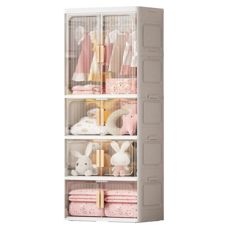 Modern Style Plastic Foldable Wardrobe Cabinet Easy Assemble Portable Folding Storage Box Storage Bins with Castors