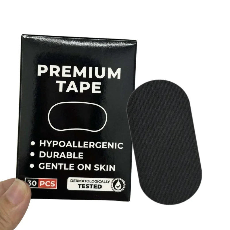 Premium 76x38mm Black Sports Mouth Snoring Tape Breathe Stop Sleeping Patch
